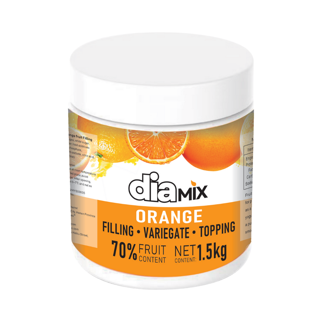 Orange with Pulp 1.5Kg Filling – 70% Fruit | DIAMIX Variegate & Topping | Distributed by Dia Supplies®