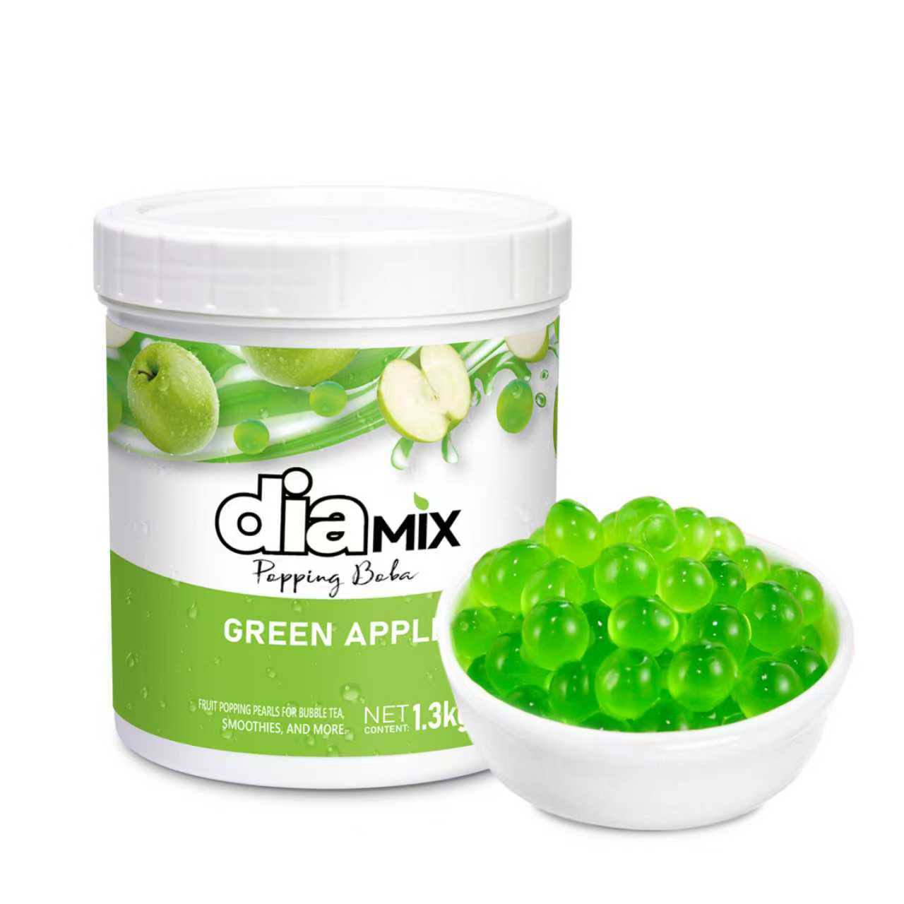 Green Apple Popping Pearls 1.3kg – Fruit Boba Caviar for Drinks & Desserts | DIAMIX | Distributed by Dia Supplies®