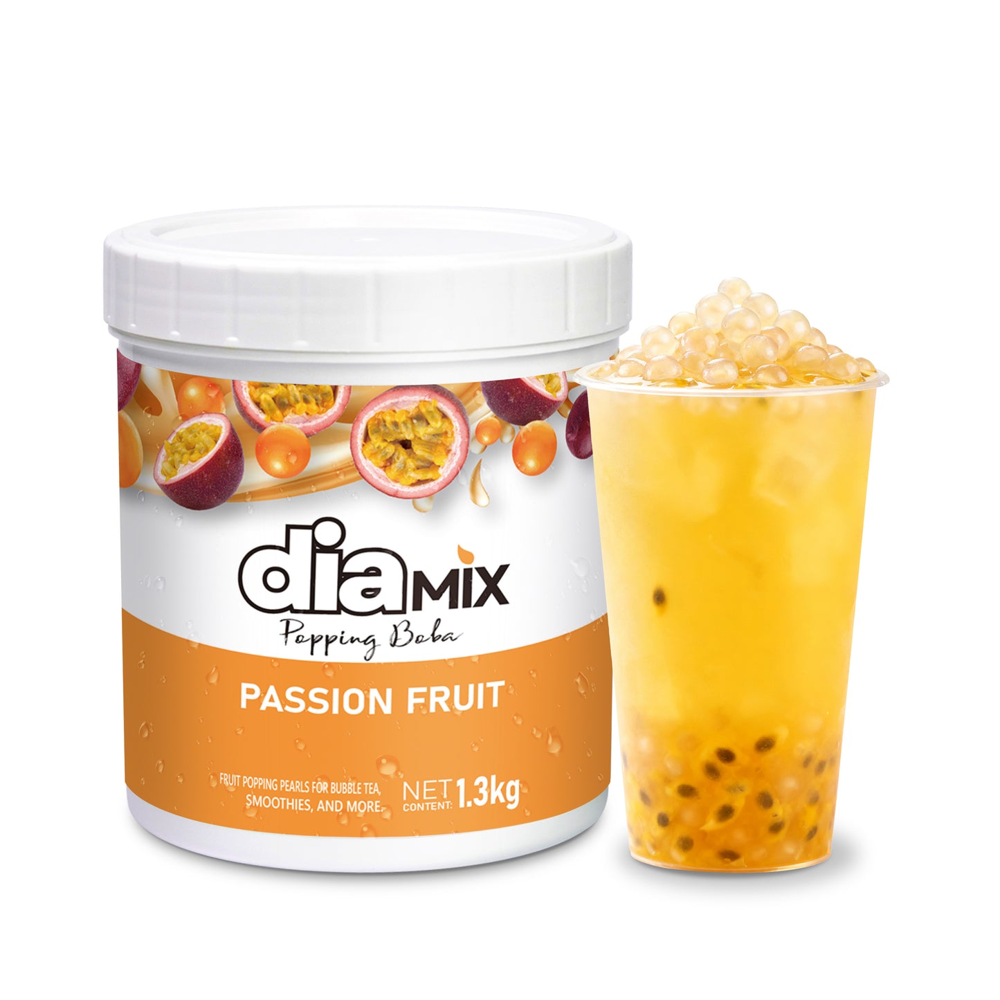 Passion Fruit Popping Pearls 1.3kg – Fruit Boba Caviar for Drinks & Desserts | DIAMIX | Distributed by Dia Supplies®