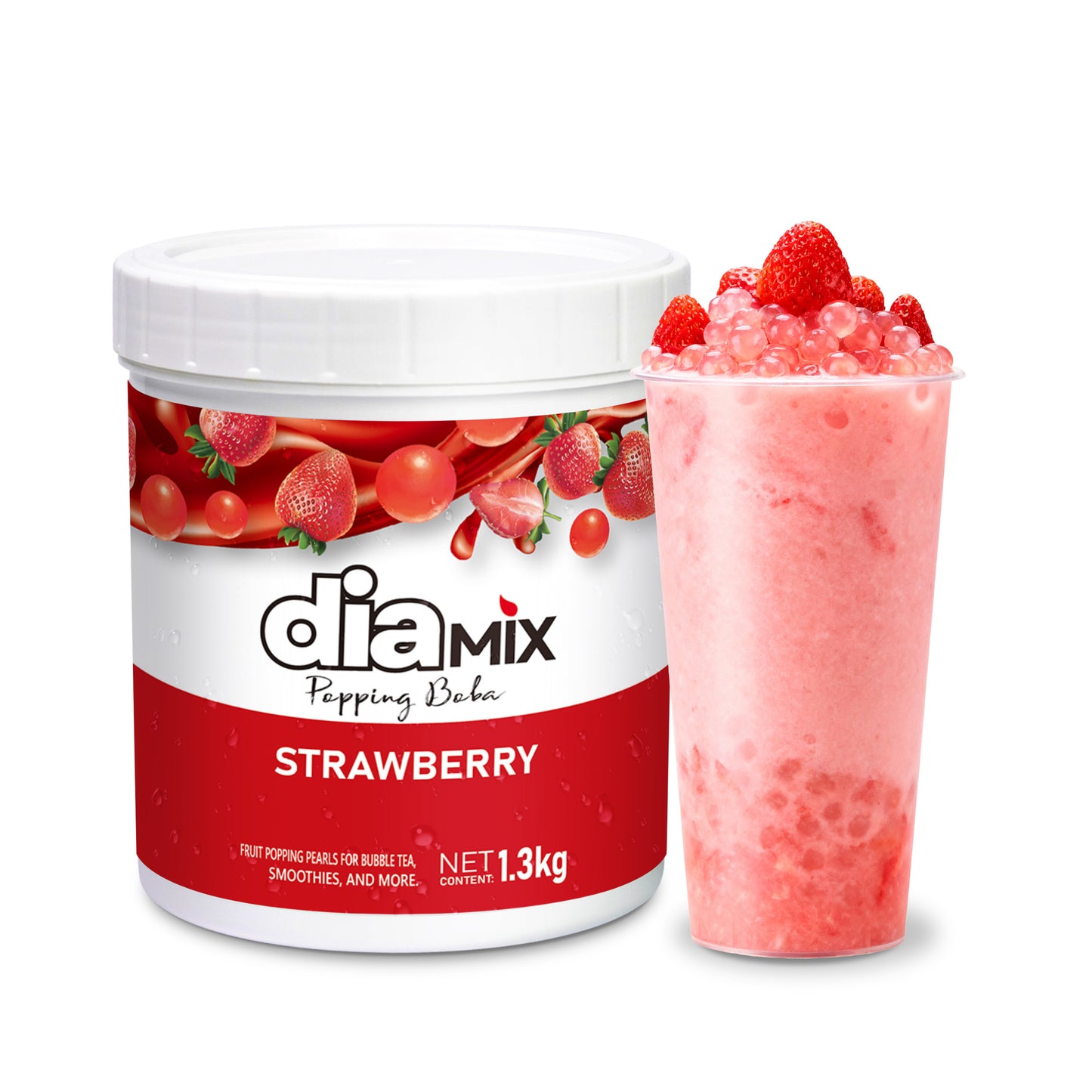 Strawberry Popping Pearls 1.3kg – Fruit Boba Caviar for Drinks & Desserts | DIAMIX | Distributed by Dia Supplies®
