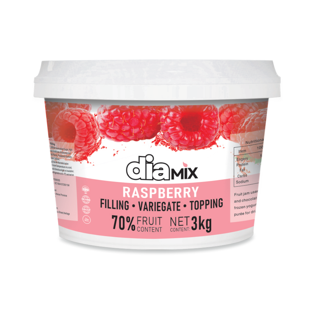 Raspberry with Seeds 3Kg Filling – 70% Fruit | DIAMIX Variegate & Topping | Distributed by Dia Supplies®