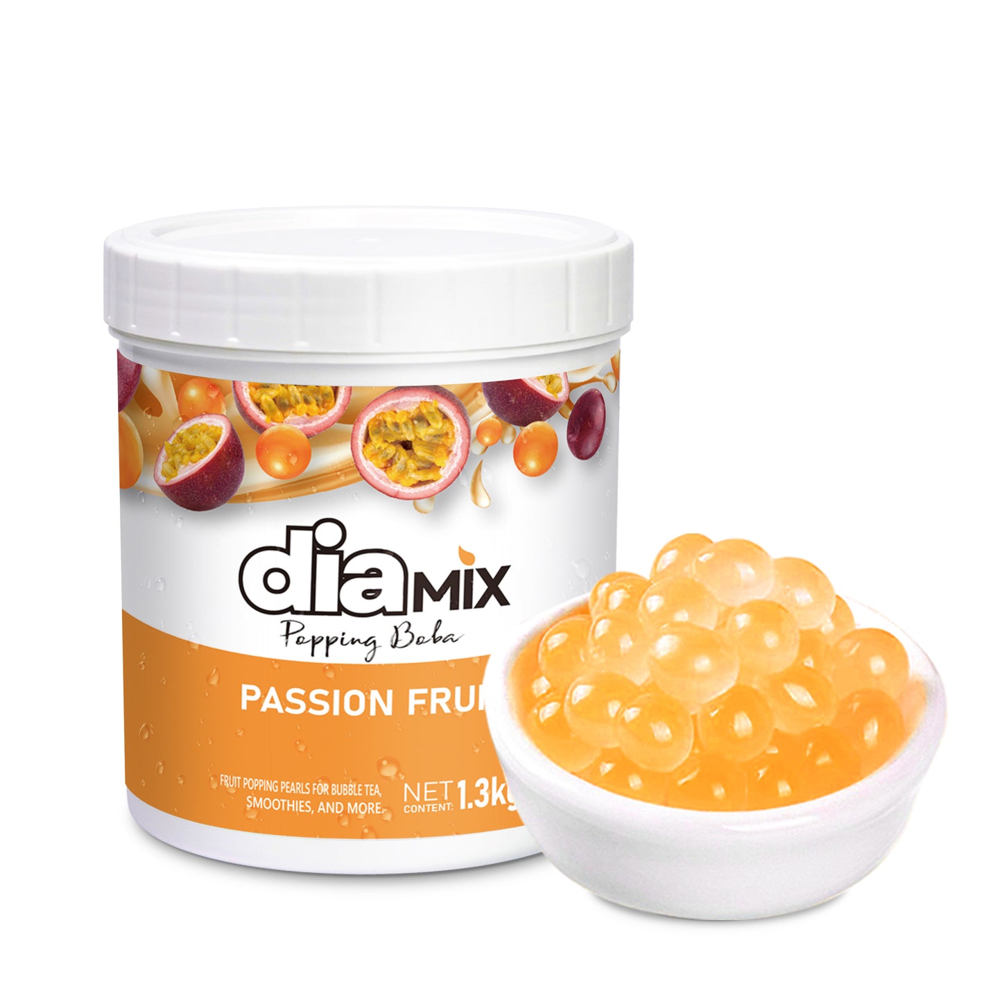 Passion Fruit Popping Pearls 1.3kg – Fruit Boba Caviar for Drinks & Desserts | DIAMIX | Distributed by Dia Supplies®