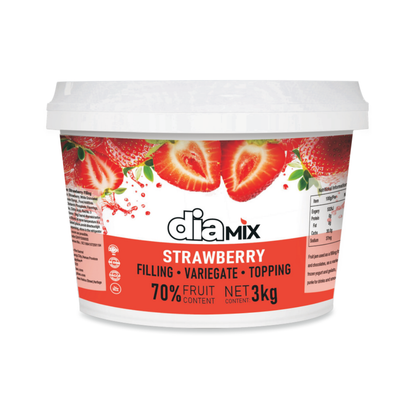 Strawberry Full Pieces 3Kg Filling – 70% Fruit, 3cm Jumbo | DIAMIX Variegate & Topping | Distributed by Dia Supplies®