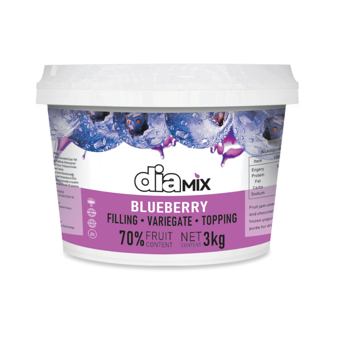 Blueberry Full Pieces 3Kg Filling – 70% Fruit | DIAMIX Variegate & Topping | Distributed by Dia Supplies®