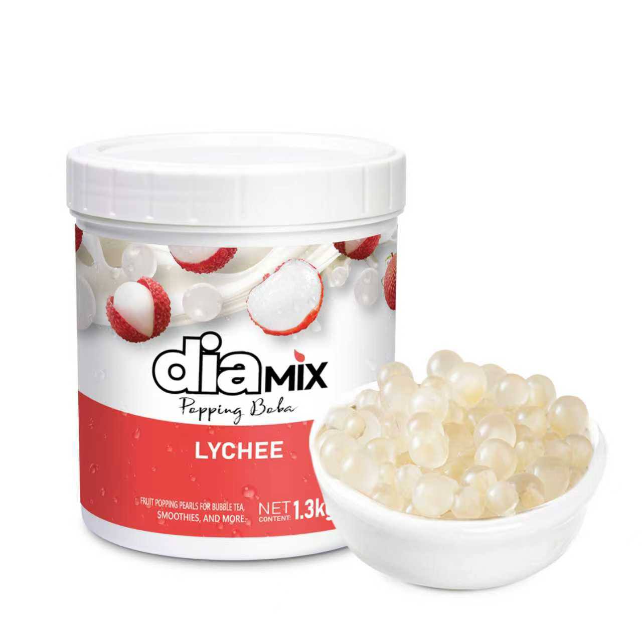Lychee Popping Pearls 1.3kg – Fruit Boba Caviar for Drinks & Desserts | DIAMIX | Distributed by Dia Supplies®