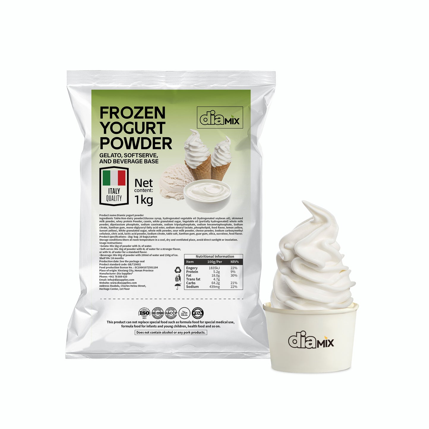 Frozen Yogurt Powder – Gelato & Soft-Serve Base | DIAMIX Italy Quality | Distributed by Dia Supplies®